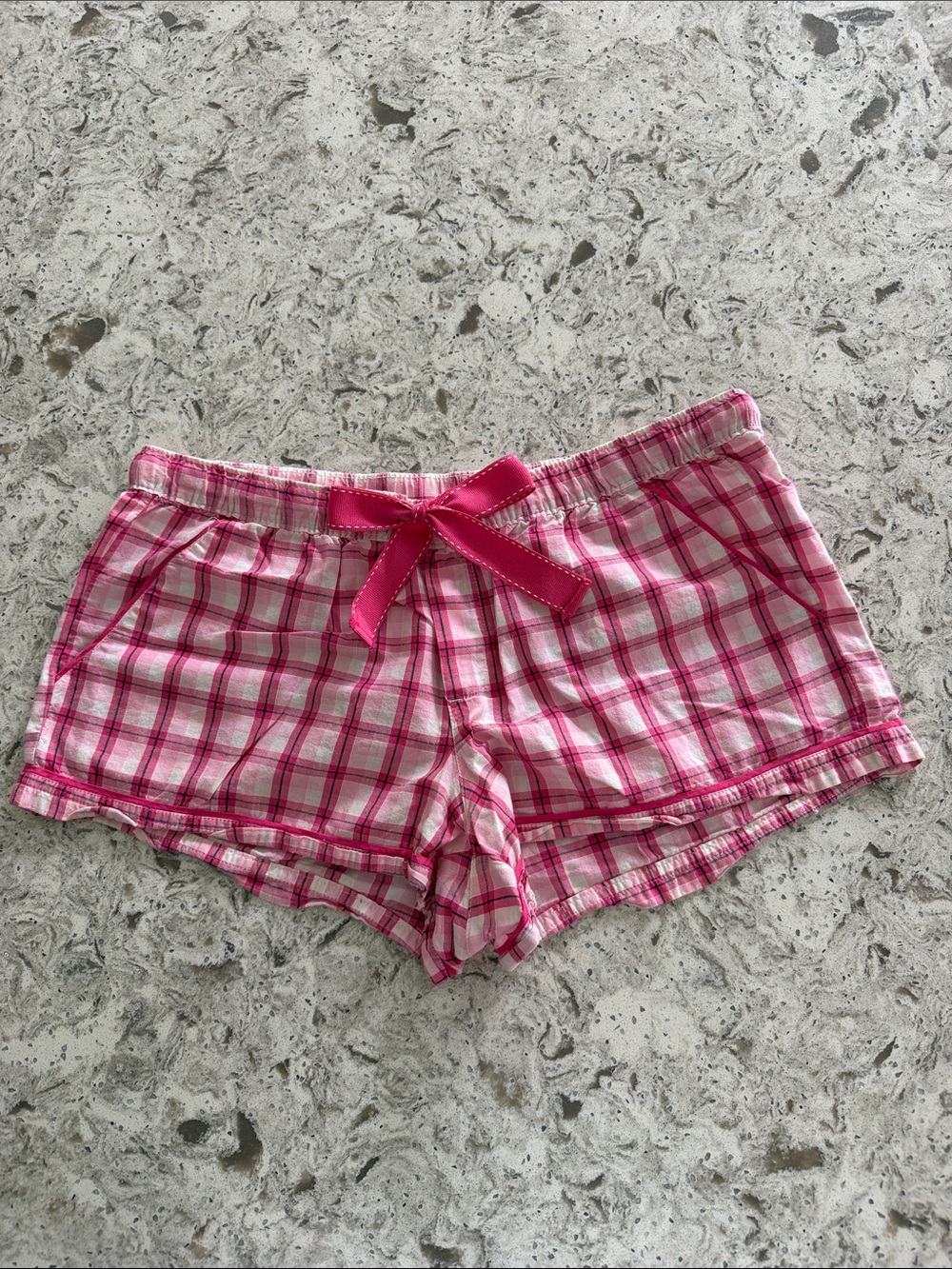 Old Navy Pink Plaid Cotton Sleep Shorts with Pockets & Bow